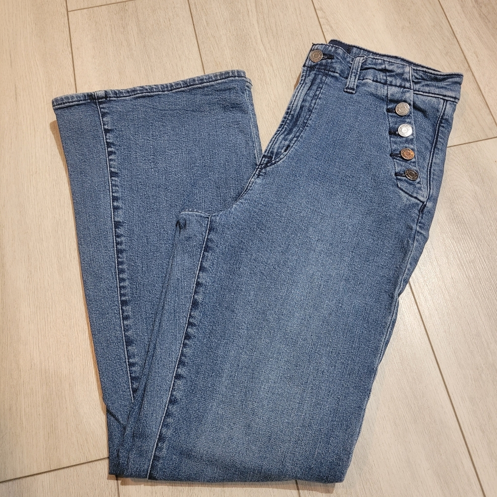 Gap Women's 70's Flare High Waisted Stretch Denim Jeans 10/30 Blue Disco Retro